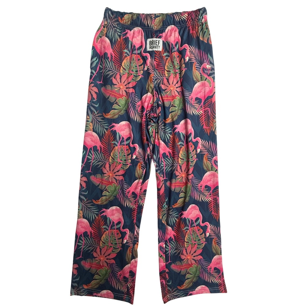 Brief Insanity Flamingo Tropical Print Lounge Pajama Pants Blue Pink Womens